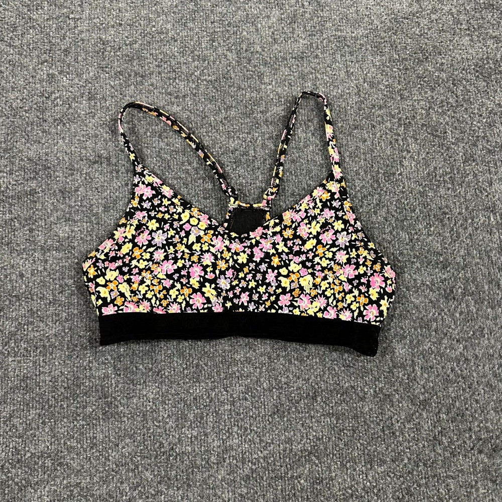 Pink Victoria's Secret Sports Bra Womens Size S Black Floral Mesh Racerback Yoga